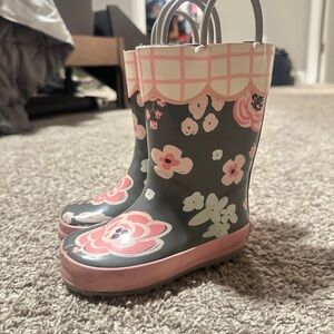 Floral Kids Rain Boots - Pink and Gray